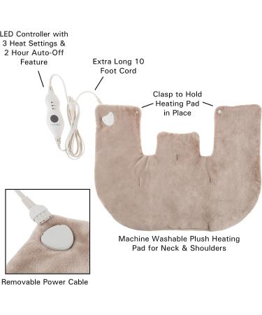 Electric Neck and Shoulder Warmer - Heating Pad with 3 Settings  Auto Shut-Off  Front Clasp  and Long Detachable Cord by Bluestone (Tan) Neck/Shoulder - Buy Online on GoSupps.com