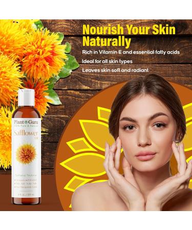 Plant Guru Safflower Oil 8 fl. oz. Cold Pressed 100% Pure & Natural Carrier for Skin Face Body Hair and Cooking. Great for DIY Creams Lotions and Lip Balms. - Buy Online on GoSupps.com