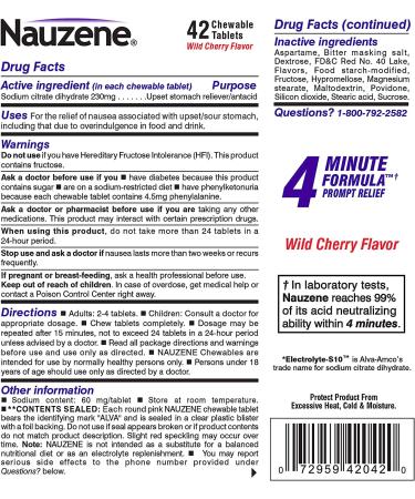 Nauzene Wild Cherry Chewable Tablets - 42 Count - Upset Stomach & Nausea Relief - Buy Online on GoSupps.com