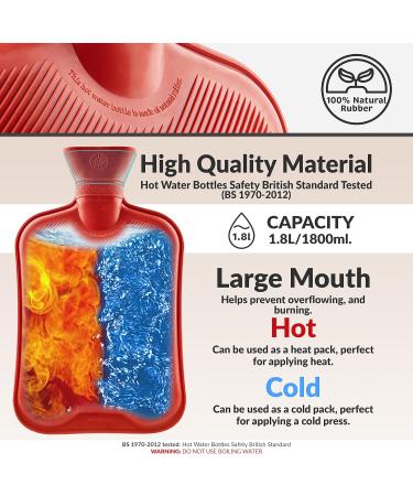 Buy Durable Red Heat Bottle Without Cover - 1.8L Natural Rubber Hot Water Bottle for Kids & Adults | 2 & 3 Pack Options Available - Buy Online on GoSupps.com