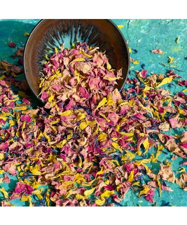 Edible 'Pixie Blush' Yellow Marigold Pink Rose with Blue Cornflower Dried Flower Petal Mix - 50g - Food Grade - Culinary - Cake - Bake - Decoration (312) - Buy Online on GoSupps.com