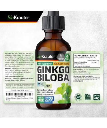 BIO KRAUTER Ginkgo Biloba for Brain Support - Pure Vegan Ginkgo Biloba Supplement 670 mg - Supports Calm Focus & Memory - Alcohol & Sugar Free 2 Fl.Oz 28-Day Supply Liquid Drops for Brain Health 2 Fl Oz (Pack of 1) - Buy Online on GoSupps.com