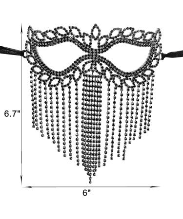 Bellady Rhinestone Cat Eye Fringe Masquerade Mardi Gras Mask with Satin Tie Back Black - Buy Online on GoSupps.com