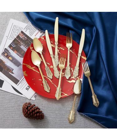 N9R 300pcs Gold Plastic Silverware Set - Heavyweight Cutlery for Party, Wedding, Birthday - 100 Forks, 100 Spoons, 100 Knives - Gold Utensils 300 Pack - Buy Online on GoSupps.com