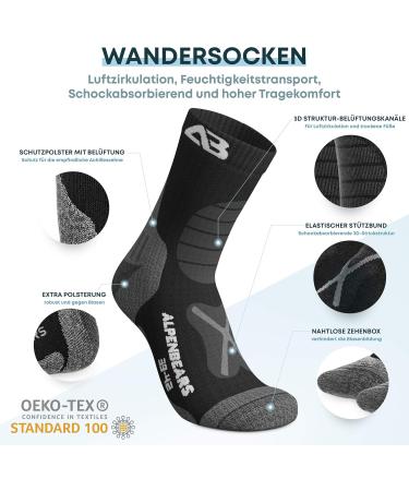 Alps Bears Merino Wool Hiking Socks | Professional Trekking Socks for Men Women & Children | Warm Outdoor Socks (2 & 3 Pair) - Size 43-48 - Gray & Black - Buy Online on GoSupps.com