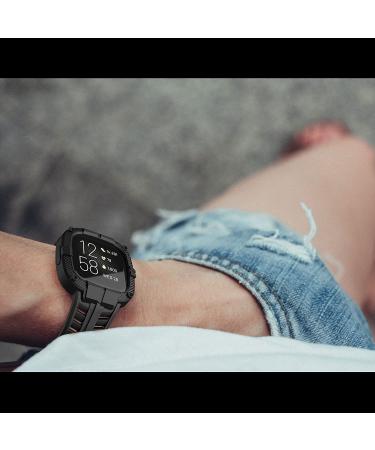 Fitbit Versa 2 Bands with Protective Case - Rugged Sport Wristbands in Black - Buy Online on GoSupps.com