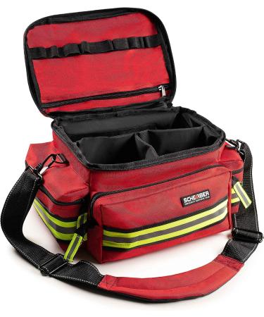 Scherber First Responder Bag | Fully-Stocked EMT/EMS Trauma Kit | 200+ First Aid Supplies | Reflective Red Bag w/ 8 Pockets & Shoulder Strap - Buy Online on GoSupps.com