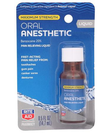 Rite Aid Maximum Strength Liquid Anesthetic Oral Pain Relief - .5 fl oz , Benzocaine 20% | Pain Relief Medications & Treatments | Canker Sore and Tooth Pain Relief for Adults | Mouth Sores Treatment