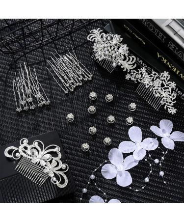 Boao 56-Piece Wedding Bridal Hair Accessories Set - Crystal Pearl Comb, Rhinestone Hair Pins, U-shaped Clips - White - Ideal for Bride Bridesmaid - Buy Online on GoSupps.com