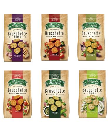 Maretti Bruschette Chips Packet Pick N Mix - Choose From 5+ Flavours | Slow Roasted Garlic Tomato Olives & Oregano Mediterranean Vegetables Sweet Basil Pesto - Pack of 2 x 150g