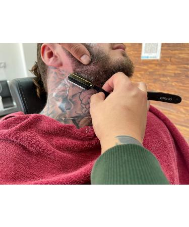 OLFINO Pack of 2 Straight Razors - Matte Black & Gold, Barber Razor with Wood Handle and 20 Blades | Professional Men's Straight Edge Razor Kit - Buy Online on GoSupps.com