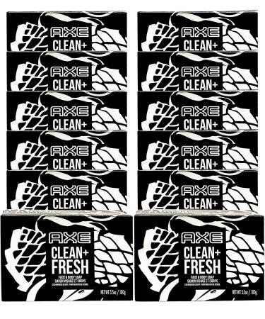 AXE Bar Soap for Men Clean + Fresh Moisturizing Bar Soap for Face and Body 3.5 oz (Pack of 12)