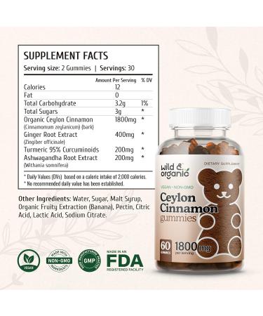 Organic Ceylon Cinnamon Gummies with Ginger Turmeric Ashwagandha - Antioxidant Support - 60 Banana-Flavored Chews - Buy Online on GoSupps.com