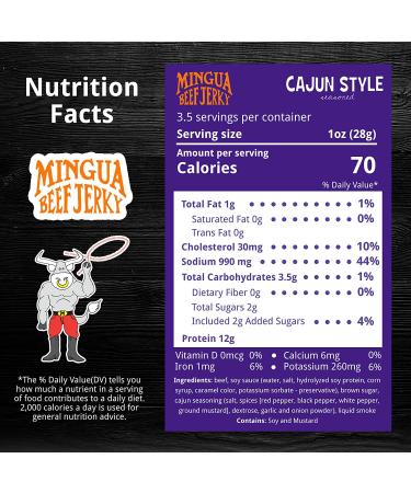 Mingua Beef Jerky Cajun-Seasoned Spicy Nitrite-Free 14oz (Pack of 4) - 100% US Beef, Four 3.5oz Bags - Buy Online on GoSupps.com