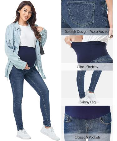 PACBREEZE Women's Maternity Jeans | Over The Belly | Slim Stretchy High Waist Denim Skinny Pants | Dark Blue - Buy Online on GoSupps.com