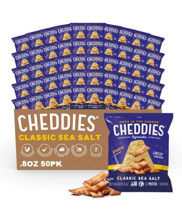 Cheddies Crackers | Classic Sea Salt | Non-GMO Regenerative Farming High Protein | .8 Ounce (Pack of 50)