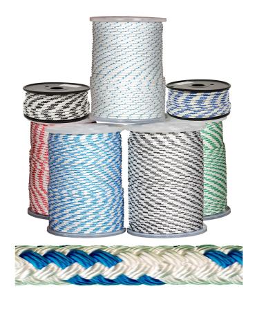 CALIFORNIA CORDAGE 3/8 Inch x 100 ft Reel White w/ 4 Blue Tracers Double Braid Polyester Rope (Low Stretch & Multipurpose) 3/8" x 100 ft