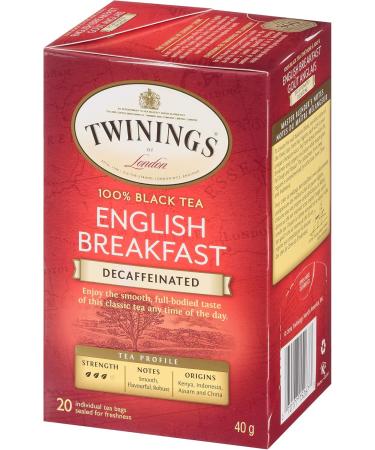 Twinings Decaf English Breakfast Individually Wrapped Tea Bags | Decaffeinated Black Tea | Smooth Flavourful Robust | 20 Count (Pack of 6) | Enjoy Hot or Iced Decaf English Breakfast 20 Count (Pack of 6) - Buy Online on GoSupps.com