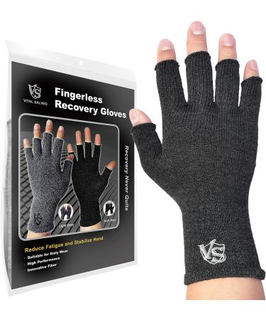 Vital Salveo Fingerless Recovery Gloves | Circulation Gloves for Typing & Texting | Dark Grey S/M - Pair - Buy Online on GoSupps.com