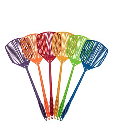 Garsum Fly Swatters 6 Pack Plastic Strong Multi Pack Long Handle Durable Fly Swat Shatter Bulk Insects Bugs Swatter Set That Work for Indoor and Outdoor 17.5 inches-Plastic
