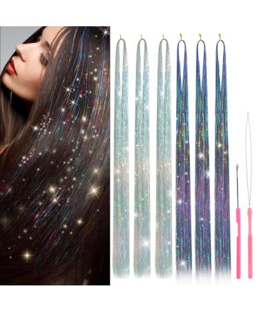 Hair Tinsel Kit  Tinsel Hair Extensions with Tools 47Inch 1200 Strands Glitter Tinsel Hair Extension  Sparkling Shiny Fairy Hair Accessories for Women Girls Festival Party (Mixed color gold+Silver)
