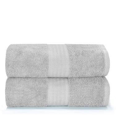 GLAMBURG Premium Cotton Oversized 2 Pack Bath Sheet 35x70 - 100% Pure Cotton - Ideal for Everyday use - Ultra Soft & Highly Absorbent - Machine Washable - Light Grey 2 Pack Bathsheet Light Grey