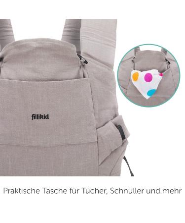 Fillikid Baby Carrier Natural - Cotton & Nettle Fiber Multi-Functional Belly & Back Carrier for Babies 3.5 kg+ Gray - Buy Online on GoSupps.com
