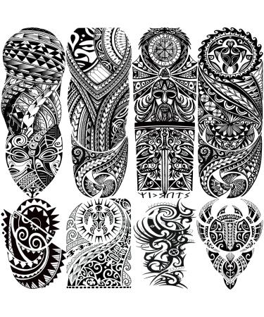 Tribal Totem Temporary Tattoo Sleeve for Men Women  4-Sheet Full Arm Large Hawaiian Tribal Viking Fake Tattoo Sleeve Adult and 4-Sheet Black Polynesian Turtle Half Temp Tatoo Sticker Leg Makeup Body Art