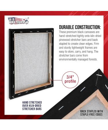 U.S. Art Supply 16x20 Black Stretched Canvas 4-Pack - Professional Artist Quality 100% Cotton Heavy-Weight Gesso - Ideal for Painting Acrylic, Pouring, and Oil 16x20 - Buy Online on GoSupps.com