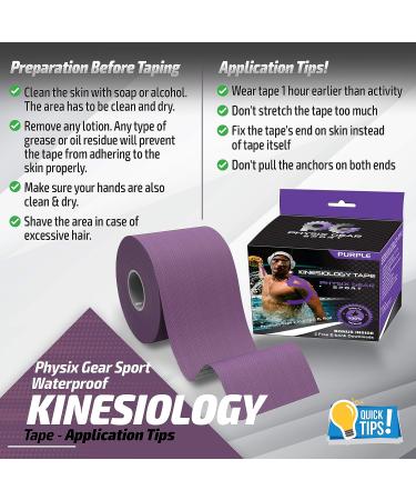 Physix Gear Sport Kinesiology Tape - Waterproof Muscle Support Adhesive - 2in x 16.4ft Roll - Purple - 1 Pack + eGuide - Buy Online on GoSupps.com