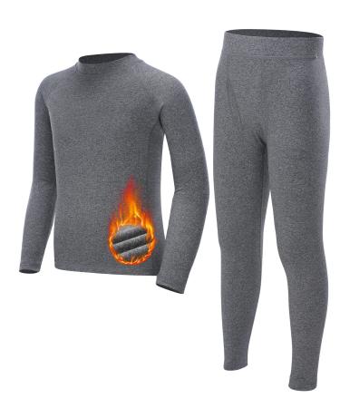 Runhit Boys Thermal Underwear Set Youth Kids Long Johns Boy Base Layer Soft Thermal Pants Fleece Lined Long Sleeve Shirt Grey X-Large