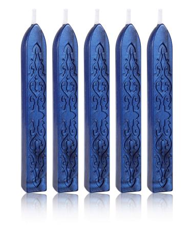 Blue Sealing Wax Sticks  Yoption 5 Pcs Totem Fire Manuscript Wax Seal Sticks with Wicks for Wax Seal Stamp (Navy Blue) Sea Blue