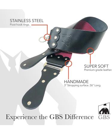 G.B.S Ultra Wide Straight Razor Strop Handmade Barber Leather Razor Strop for Sharpening Razor & Tools Dual Sharpening Strap in Black and Maroon with Fine Edges blade 3" x 26" for Men - Buy Online on GoSupps.com