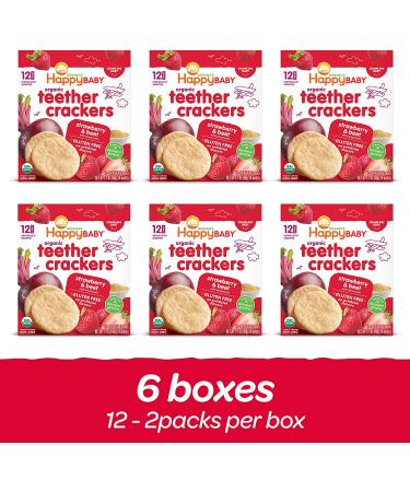 Happy Baby Organics Organic Teether Crackers Gluten Free Strawberry & Beet with Amaranth - 0.14 Oz 12 Count (Pack of 6) (Strawberry Beet Flavor) - Buy Online on GoSupps.com