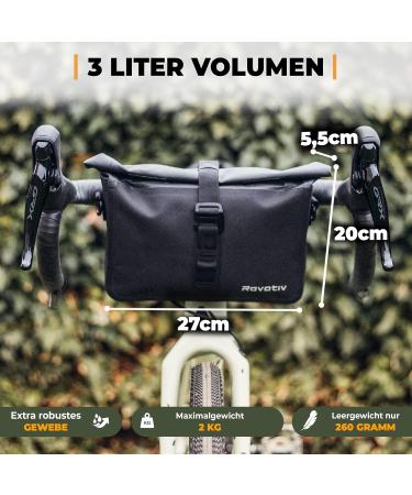 ROVATIV Bikepacking Lencher Page - 3L 100% Waterproof Handlebar Pack for Gravel Bike Rennrad & MTB - Versatile Bicycle Steering Bag with Shoulder Strap - Buy Online on GoSupps.com