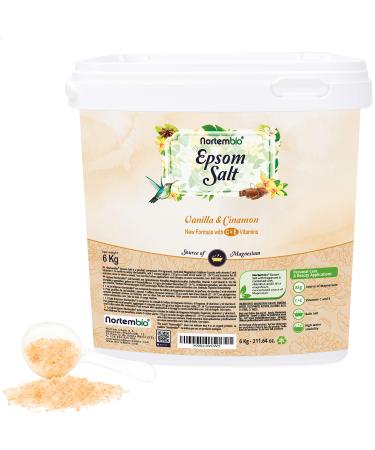 Nortembio Epsom salt 6 kg. New type of vanilla and cinnamon.Hydrated with vitamin C and E. swimming salt and body care.E-book inclusive.Vanilla cinnamon