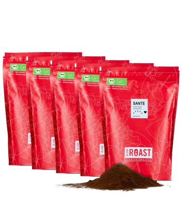 Blank Roast - Sante - 1kg (5 Pack) - Bio coffee ground & caffeine -free - 100% Arabica from Peru - gentle & environmentally friendly decaffeinated - A acidity with full crema - ground 1 kg (5 Pack)