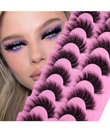 JIMIRE Mink Lashes Fluffy Natural Look 15MM Wispy False Eyelashes Fluttery Round Eye Cute 5D Volume Fake Lashes Bulk 8 Pairs Pack Mink Fluffy