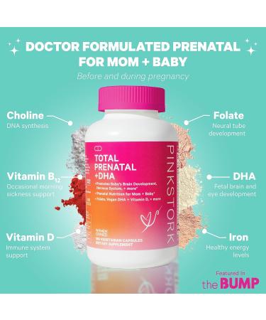 Pink Stork Total Prenatal Vitamins with DHA, Folate, and Iron - 3 Month Supply for Fetal Development - Pregnancy Must-Have - 180 Capsules - Buy Online on GoSupps.com