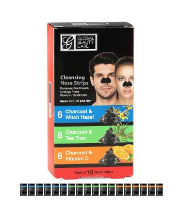Global Beauty Care Nose Cleansing Strips Variety Pack - Charcoal Tea Tree Witch Hazel & Vitamin C for Blackhead Removal - 18 Ct - Buy Online on GoSupps.com