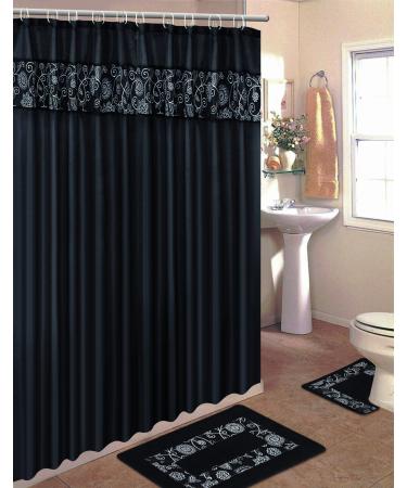 Home Dynamix HE15SF-492 Home Design Polyester 15-Piece Bathroom Set Black/White