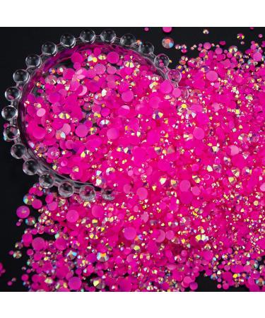 10400Pcs 2-6mm Resin Rhinestones Hot Pink AB Jelly Color Rhinestones Flatback Round Beads Nail Crystals Gems for Nail Art  Tumblers  Bottles  Makeup  Clothes  Shoes  DIY Crafts Supplies S4-hot pink