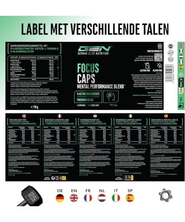 VitamineVersand 24 Focus Caps 120 Capsules Mental Performance Blend with LTheanine Green Tea Guarana Citrus Aurantium Extract Caffeine DGlucuronolactone High Dose Vegan - Buy Online on GoSupps.com