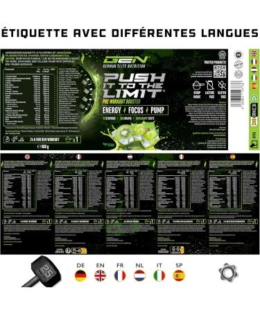 Push it to the Limit Pre-Workout with L-Arginine + Citrulline + L-Tyrosine + L-Theanine + L-Carnitine + AAKG + Taurine + Rhodiola Root + Caffeine High Dose 360 g Kiwi Grape - Buy Online on GoSupps.com