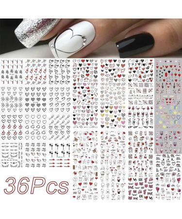 Valentines Day Nail Art Stickers - 36pcs 3D Self-Adhesive Heart Cartoon Decals for Cute Romantic Nail Designs - Red & Black Valentines Nail Supplies - Buy Online on GoSupps.com