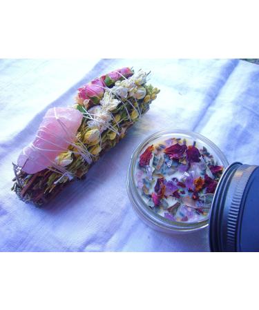 Spring Meadow Smudge Box | Luxury Floral Sage Wand with Rose Quartz & 4 oz Botanical Candle | Home Cleansing & Manifestation Tools - Made in USA - Buy Online on GoSupps.com
