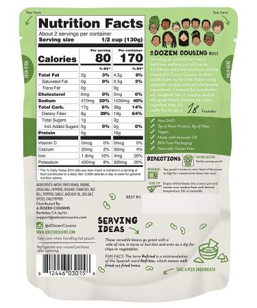 Dozen Cousins Seasoned Refried Beans Variety 8 Pack - Vegan & Non-GMO - Avocado Oil - Black & Pinto Beans - 10oz (Pack of 8) - Buy Online on GoSupps.com