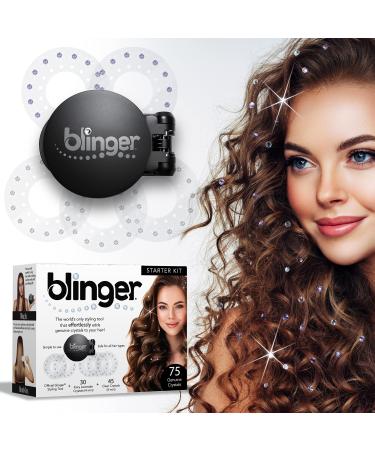blinger Starter Kit | Women's Hair Styling Tool + 75 Precision-Cut Glass Crystals | Bling Hair in Seconds! Bedazzling Multi-Faceted Gems | Hair-Safe  Bling In Brush Out | By Blinger Kids Inventor