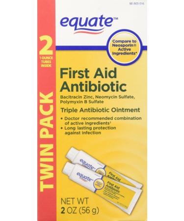Equate Triple Antibiotic First Aid Ointment 1 Ounce (Pack of 2) (Compare to Neosporin Active Ingredients) Twin Pack