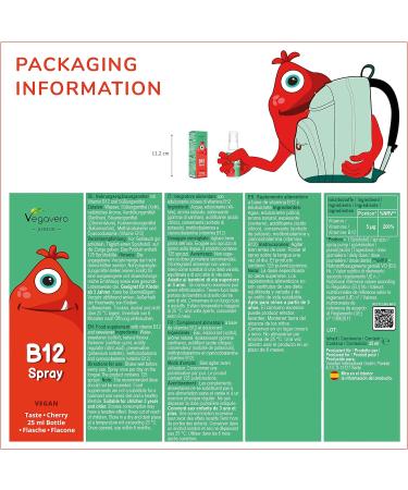 Vegavero Kids Vitamin B12 Spray | Natural Cherry Flavour | No Artificial Additives | Methylcobalamin & Cyanocobalamin | 4 Months Supply | 125 Sprays | Vegan - Buy Online on GoSupps.com